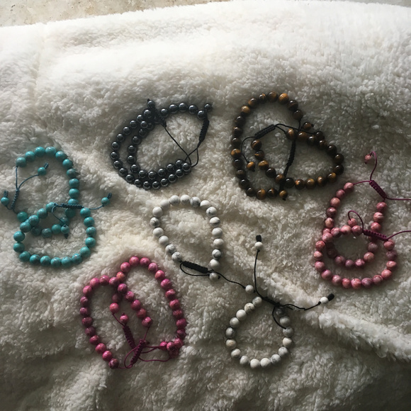 Jewelry - Lot of 12 Stone Bracelets-Pink , Blue, White, etc